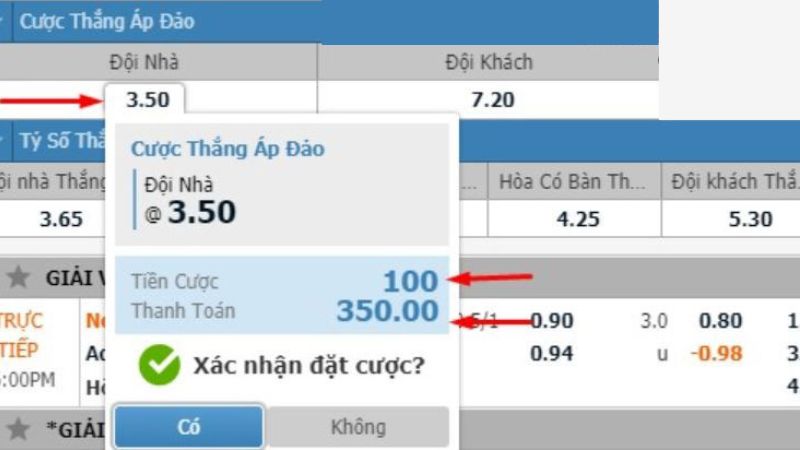 Hướng dẫn tính tiền thưởng khi tham gia kèo cược thắng áp đảo 